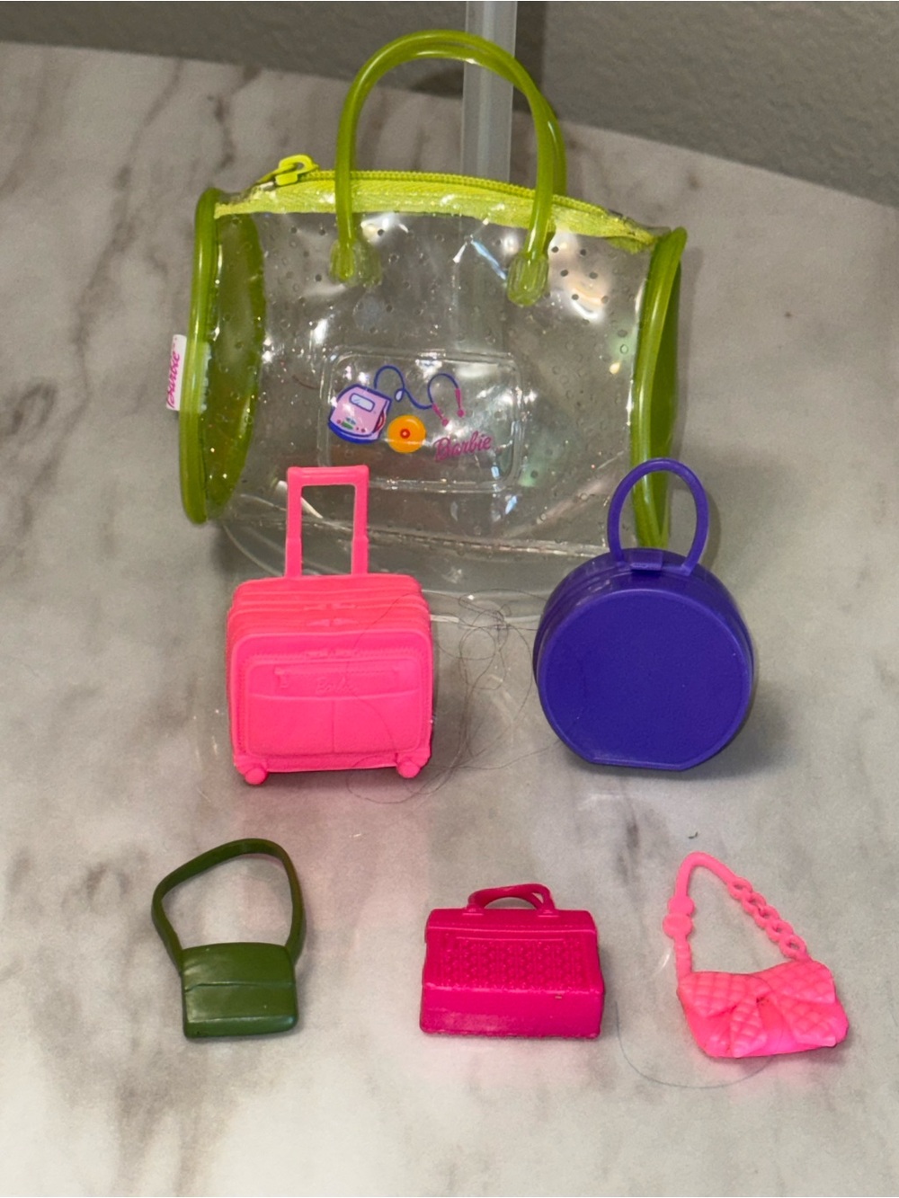 Barbie bag purse lot large clear handbag pink rolling bag hat box bag shoulder